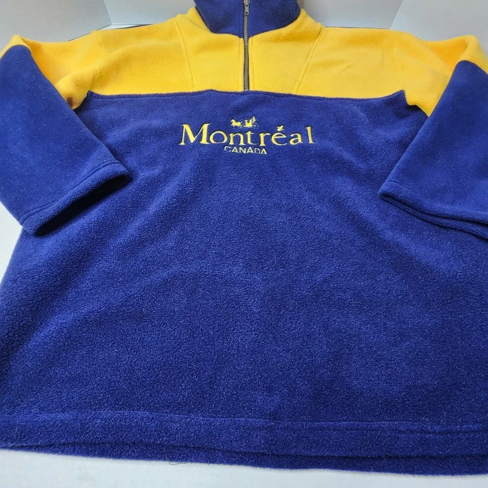 Montreal Canada Vintage 1/4 Zip Sweater Fleece Size LRG Blue Yellow Made In CAN